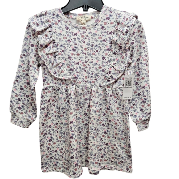 Jessica Simpson Floral Little Girl's Sweatshirt Dress Ruffle NWT Size 5 - Picture 1 of 12
